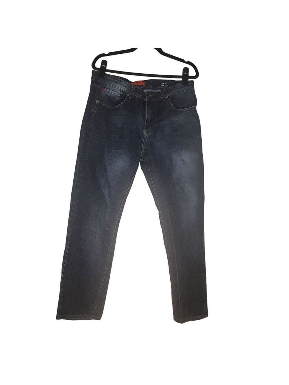 Men's Mbx Slim Fit Jeans Waist 34 Dark Blue with Yellow Stitching